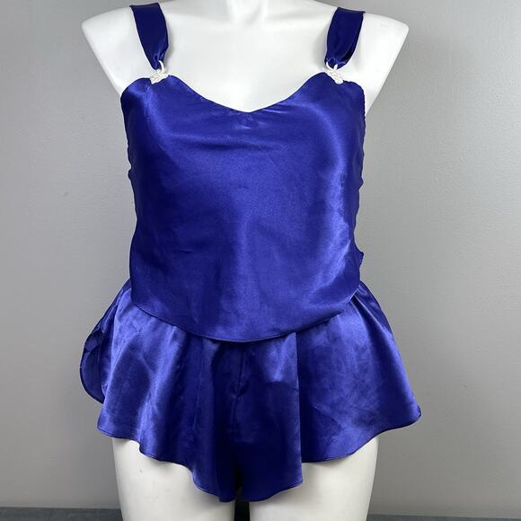 Vintage Delicates Purple Satin Lingerie Set M Medium 2 Piece Crop Cami Tap Short - Picture 1 of 11